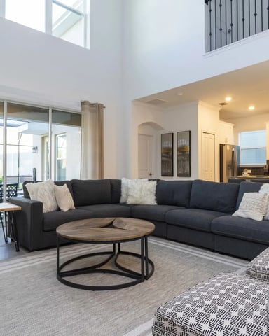 Open-plan living room in a resort vacation home